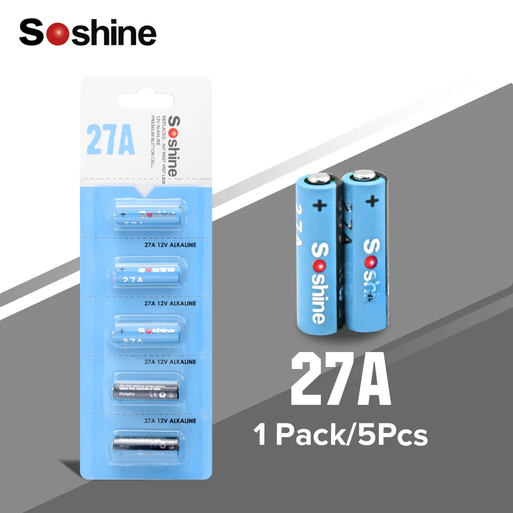 Soshine 12V 27A MN27 L828 E27 CA22 Alkaline Battery For Doorbell Remote Control Flashlight Etc 5Pcs
Soshine 12V 27A MN27 L828 E27 CA22 Alkaline Battery For Doorbell Remote Control Flashlight Etc 5Pcs