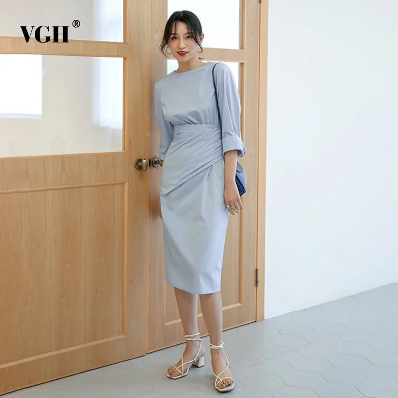 VGH 2019 Solid A Line Women's Dress O Neck Three Quarter Sleeve High Waist Summer Knee-Length Dresses Female Fashion New Korean
VGH 2019 Solid A Line Women's Dress O Neck Three Quarter Sleeve High Waist Summer Knee-Length Dresses Female Fashion New Korean