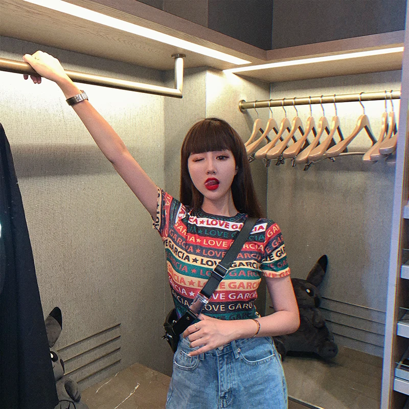 2019 Summer colorful stripe letter print Short Sleeve tshirt Women Harajuku slim tee shirt Femme Korean Clothes(R11025)
2019 Summer colorful stripe letter print Short Sleeve tshirt Women Harajuku slim tee shirt Femme Korean Clothes(R11025)