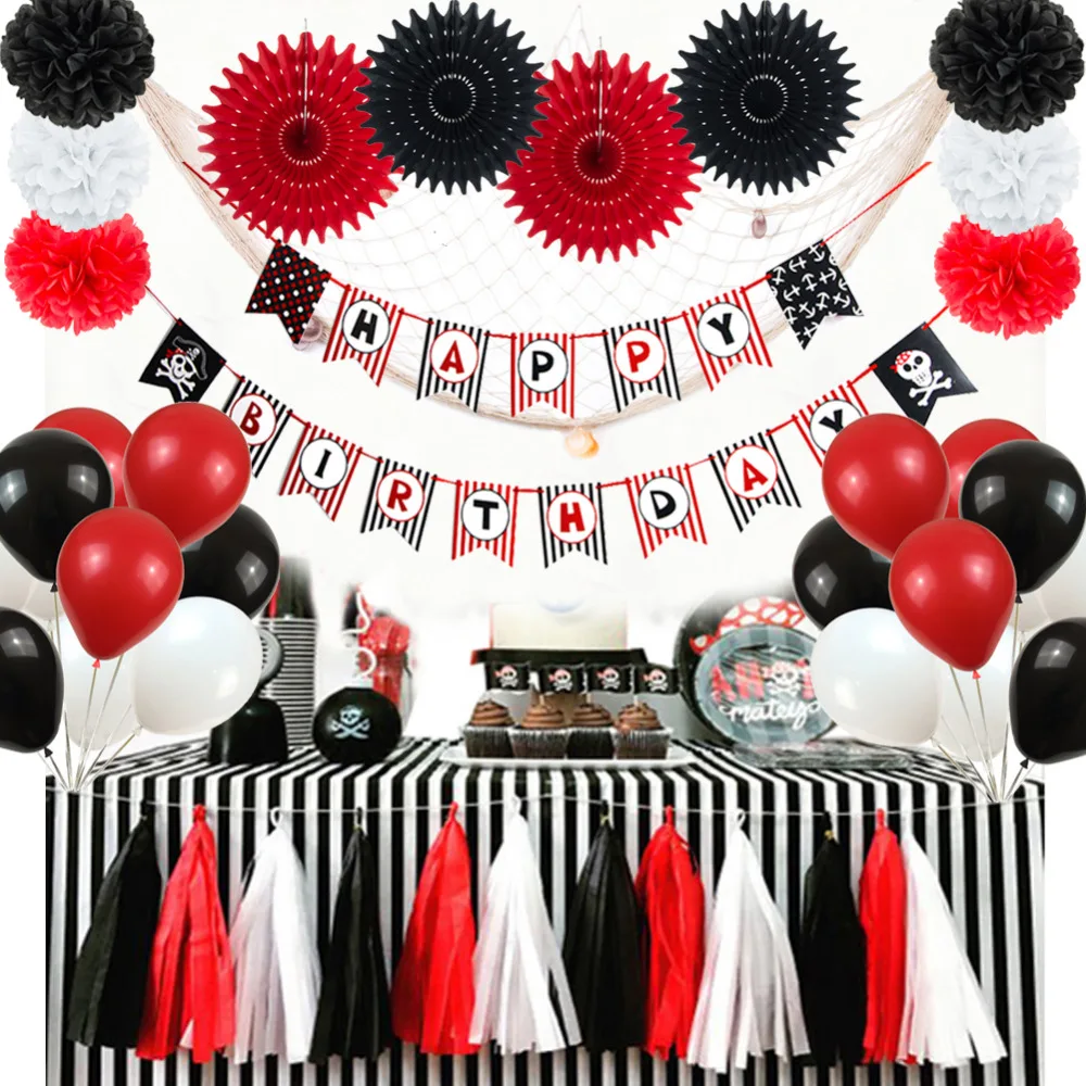 Set of 20 Pirate Theme Birthday Black Red Personalities Nautical Party Balloons Happy Birthay Banner One Piece Backdrop Decor
Set of 20 Pirate Theme Birthday Black Red Personalities Nautical Party Balloons Happy Birthay Banner One Piece Backdrop Decor