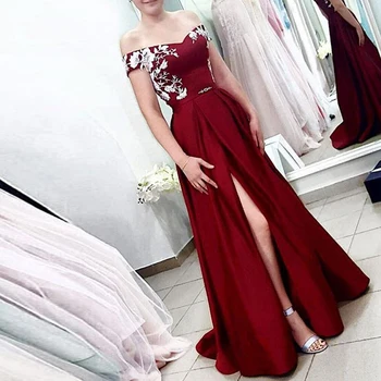 Formal Dresses 2020 Burgundy Evening Dresses Off the Shoulder Evening Gown Satin with Lace Appliques Abiye Gece Elbisesi
Formal Dresses 2020 Burgundy Evening Dresses Off the Shoulder Evening Gown Satin with Lace Appliques Abiye Gece Elbisesi