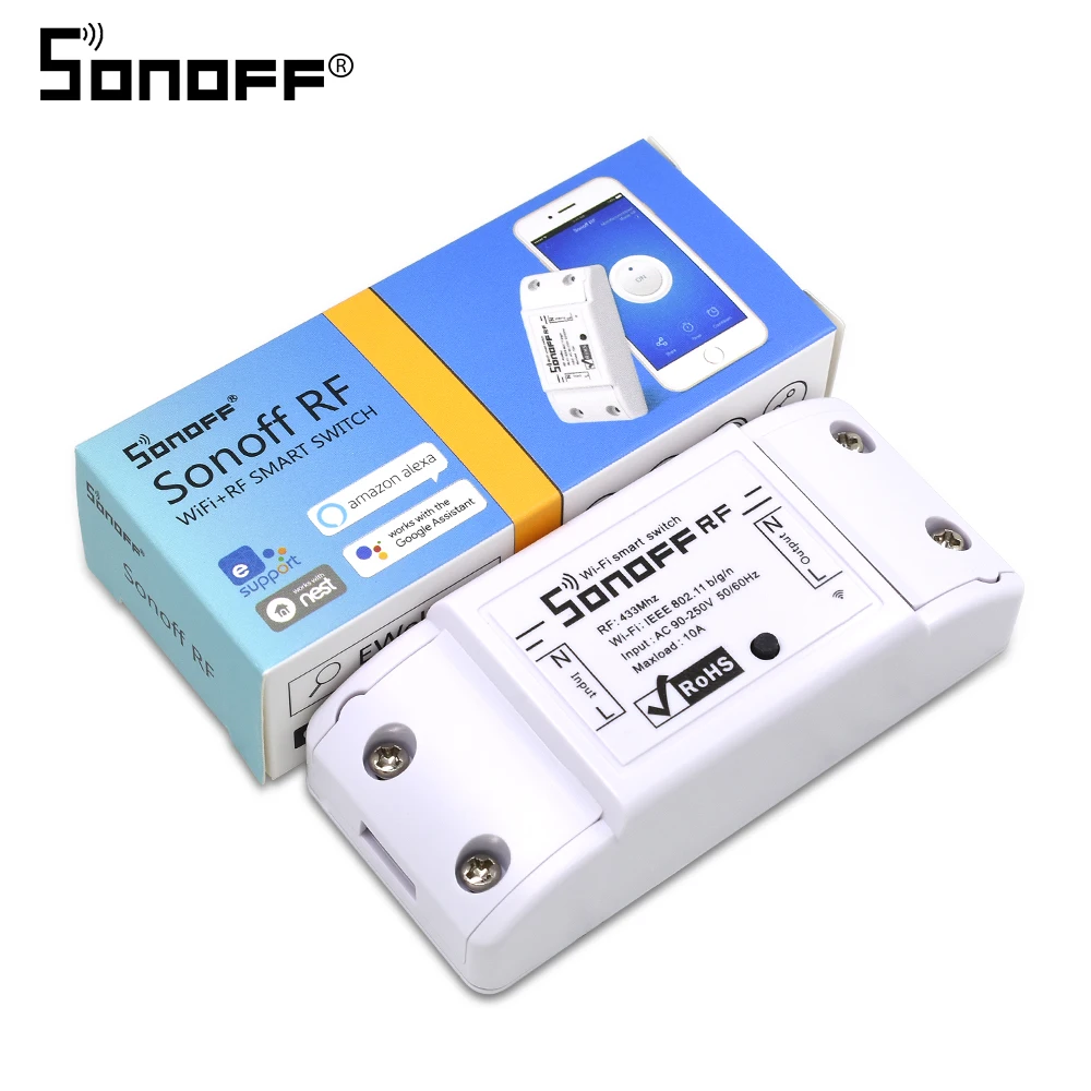 

ITEAD SONOFF RF WiFi Smart Switch Light Universal 433Mhz Wireless APP Phone Remote Control 220V 10A Alexa Home Automation Module