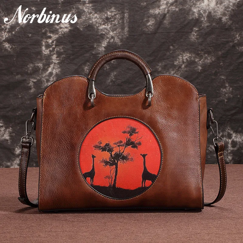 Norbinus Vintage Women Leather Handbags Luxury Bags Designer Genuine Tote Shoulder Bag Crossbody for Woman | Багаж и сумки
