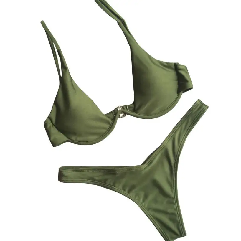 solid Women Female Push-Up Padded Beachwear sexy Split bikini halter Swimsuit Swimwear sweet Wire Free biquini 2018
solid Women Female Push-Up Padded Beachwear sexy Split bikini halter Swimsuit Swimwear sweet Wire Free biquini 2018