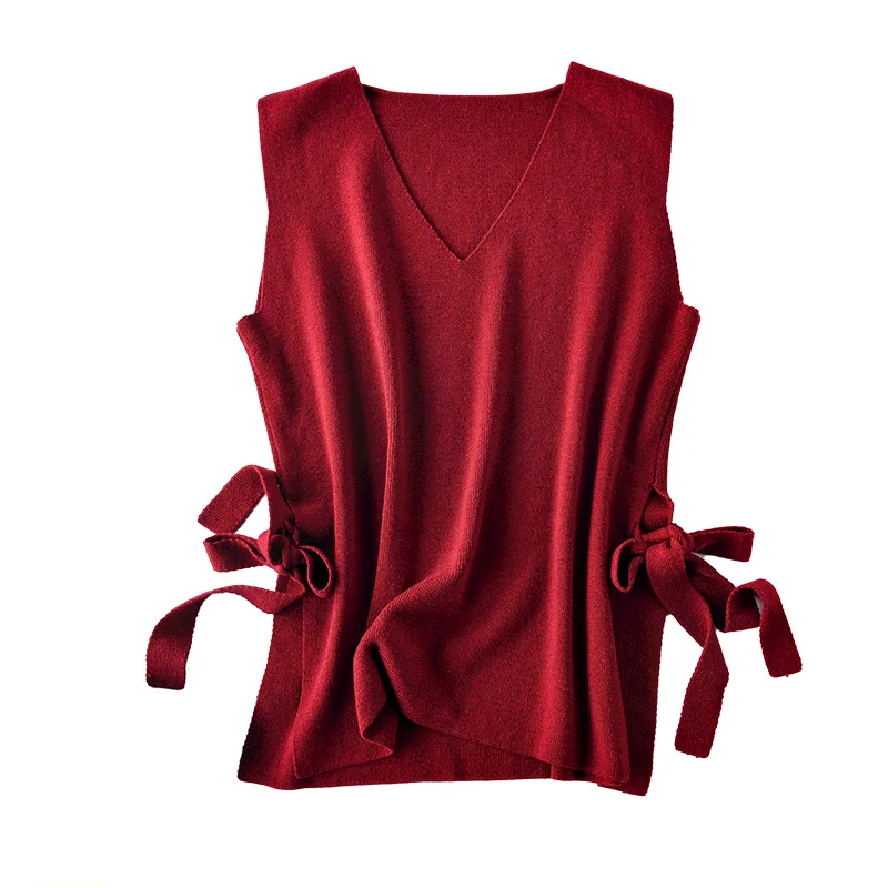 Sleeveless Fashion Loose Sweater Vest Female V-Neck Cashmere Blend Knit Sweater Women's Lace Up Style Cashmere Vest On Both Side
Sleeveless Fashion Loose Sweater Vest Female V-Neck Cashmere Blend Knit Sweater Women's Lace Up Style Cashmere Vest On Both Side
