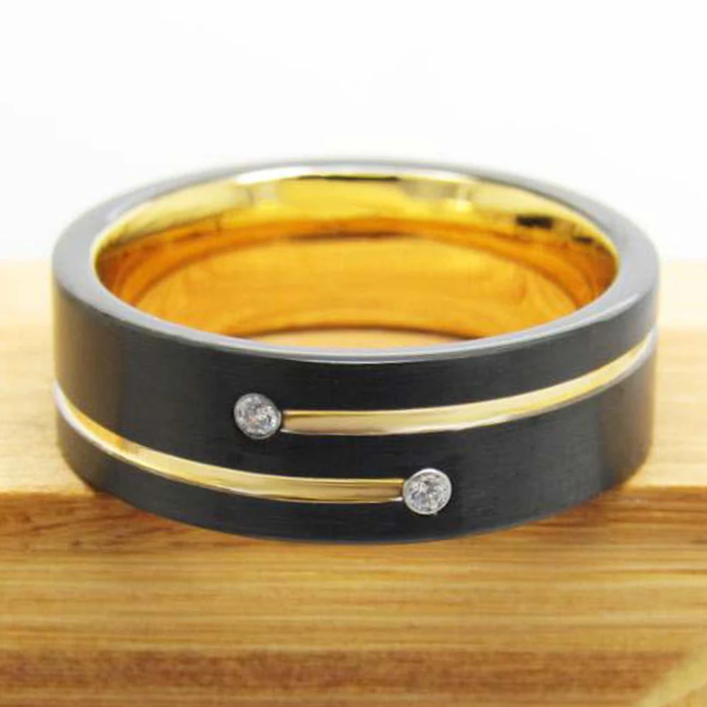 Classic Wedding Rings for Men Black Tungsten Carbide with Gold Tone Lines AAA CZ Stones Free Engraving Anniversary Ring
Classic Wedding Rings for Men Black Tungsten Carbide with Gold Tone Lines AAA CZ Stones Free Engraving Anniversary Ring