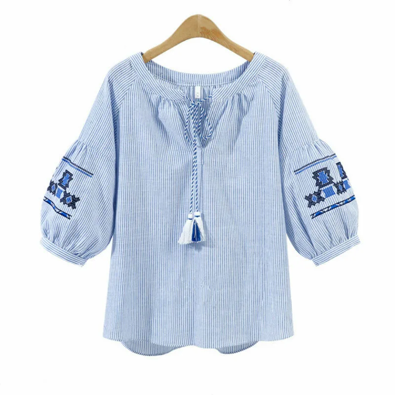 XL-5XL Plus Size Women Striped Linen Blouse 2017 Vintage Lantern Sleeve Embroidery Blouse Casual Shirt Women Blusas E0257
XL-5XL Plus Size Women Striped Linen Blouse 2017 Vintage Lantern Sleeve Embroidery Blouse Casual Shirt Women Blusas E0257