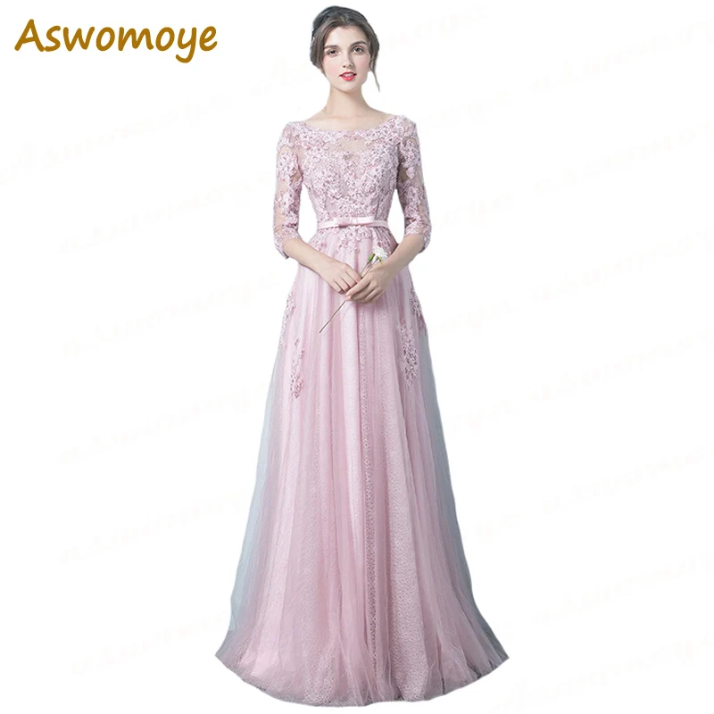 Aswomoye Pink Evening Dress Long 2018 New Appliques Half Sleeve Sexy Backless Beading Party Dress Illusion O-neck robe de soiree
Aswomoye Pink Evening Dress Long 2018 New Appliques Half Sleeve Sexy Backless Beading Party Dress Illusion O-neck robe de soiree