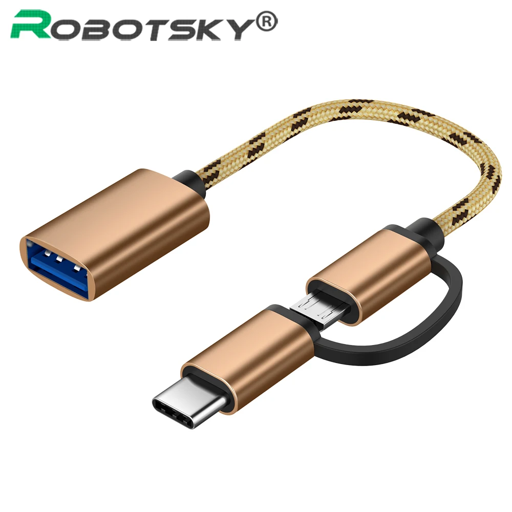 Robotsky 2 in 1 Type C Micro USB OTG Cable Adapter Android USB OTG Adapter for Xiaomi Redmi Samsung Connector USB OTG Adapter
Robotsky 2 in 1 Type C Micro USB OTG Cable Adapter Android USB OTG Adapter for Xiaomi Redmi Samsung Connector USB OTG Adapter