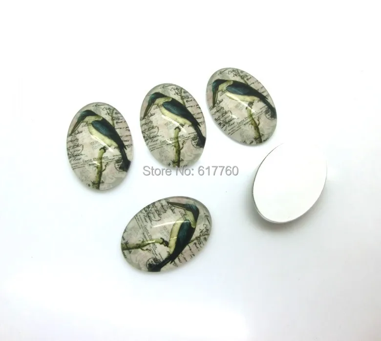 

20pcs Multicolor Woodpecker Pattern Oval Glass Dome Cabochon FlatBack 25x18mm for Tray Pendant Cover D2173