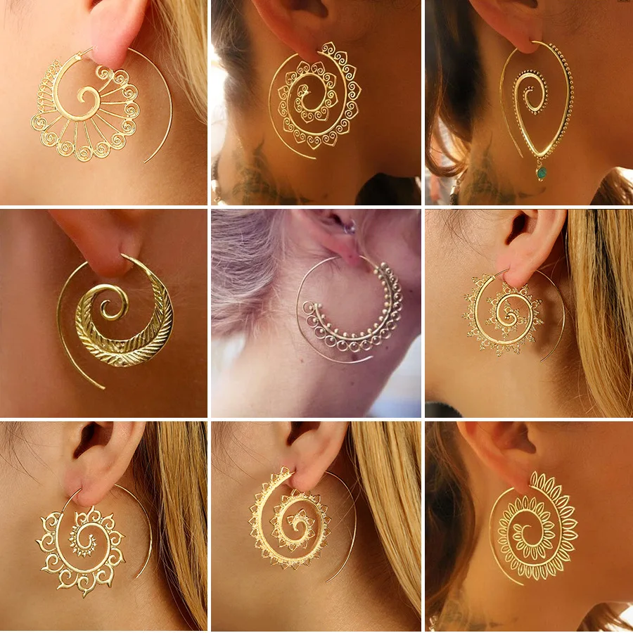 Bohemia Ethnic Personality Round Spiral Drop Earrings Exaggerated Love Heart Whirlpool Gear Earrings for Women Beach Jewelry
Bohemia Ethnic Personality Round Spiral Drop Earrings Exaggerated Love Heart Whirlpool Gear Earrings for Women Beach Jewelry
