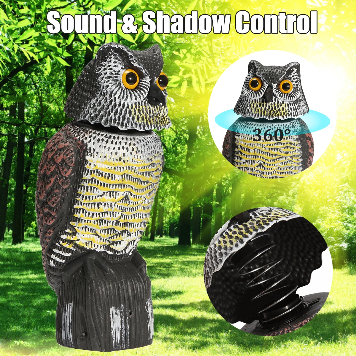Hunting Ornament Realistic Plastic Owl Decoys With Rotating Head Good Tackle Crow Bird Scarer Scarecrow car garden docoration
Hunting Ornament Realistic Plastic Owl Decoys With Rotating Head Good Tackle Crow Bird Scarer Scarecrow car garden docoration
