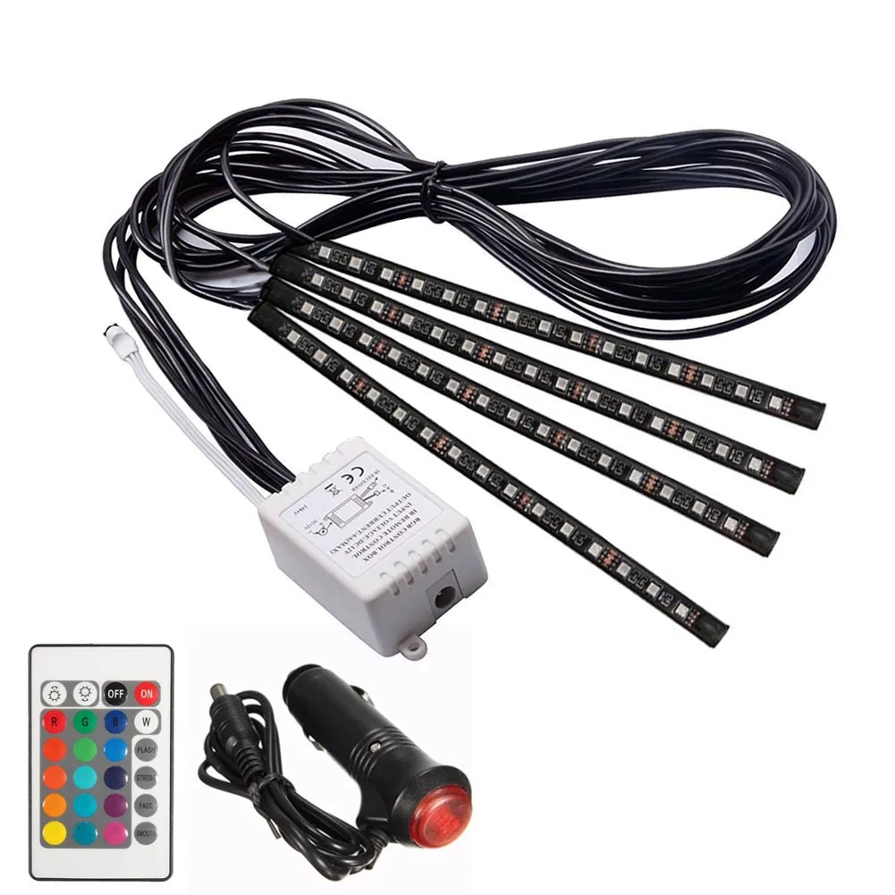 New 4Pcs 12V 9.24W Multi-color Car RGB LED DRL Strip Light 1.3 * 12CM 5050 SMD Car Auto Remote Control Car Lights Interior Kit
New 4Pcs 12V 9.24W Multi-color Car RGB LED DRL Strip Light 1.3 * 12CM 5050 SMD Car Auto Remote Control Car Lights Interior Kit