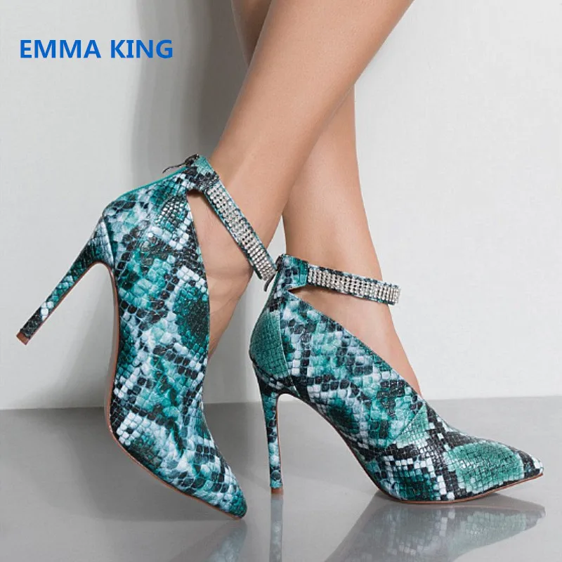 Rhinestone Embellished Ankle Strap High Heels Pumps Women Pointed Toe Stilettos Sexy Ladies Shoes Back Zipper Snake Prints Pumps
Rhinestone Embellished Ankle Strap High Heels Pumps Women Pointed Toe Stilettos Sexy Ladies Shoes Back Zipper Snake Prints Pumps