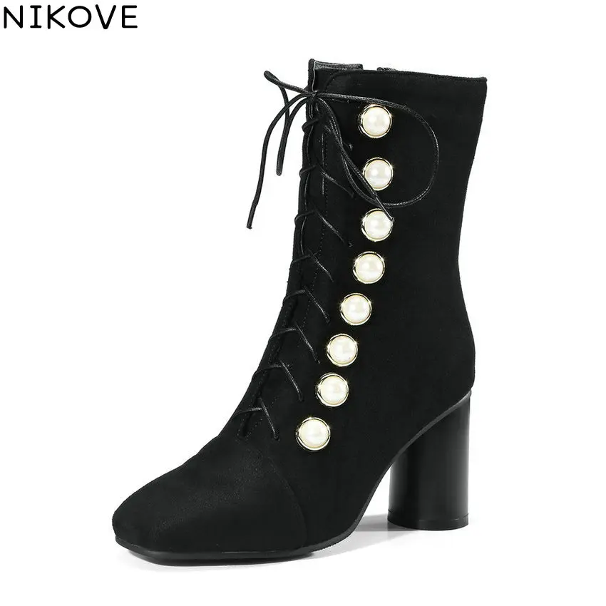NIKOVE 2018 Women Boots Western Style Square Toe Square High Heels Ankle Boots Warm Fur Elegant Black Ladies Boots Size 34-43
NIKOVE 2018 Women Boots Western Style Square Toe Square High Heels Ankle Boots Warm Fur Elegant Black Ladies Boots Size 34-43