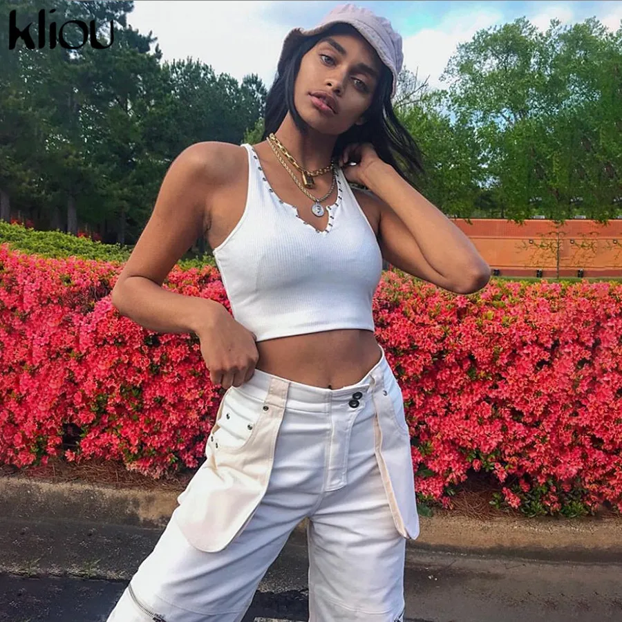 Kliou women white crop top v-neck rivet button design 2019 summer female fashion street short tank top tees vacation clothes
Kliou women white crop top v-neck rivet button design 2019 summer female fashion street short tank top tees vacation clothes