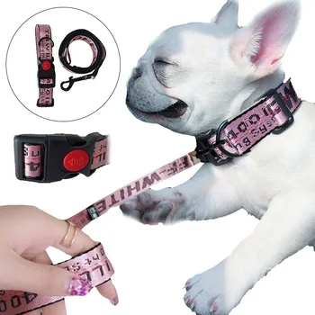 Pet Dog Collar Leash Set Fashion Lettered 1.5cm Durable Nylon Rope Leads French Bulldog Puppy Walking Dogs Pet Supplies
Pet Dog Collar Leash Set Fashion Lettered 1.5cm Durable Nylon Rope Leads French Bulldog Puppy Walking Dogs Pet Supplies