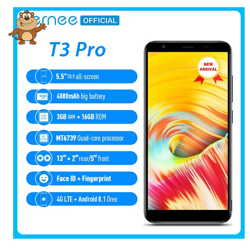 

Vernee T3 Pro 5.5'' Full Screen Smartphone 3GB RAM 16GB ROM Mobile Phone Android 8.1 MTK6739 Quad-core 4080mAh 4G LTE Cellphone