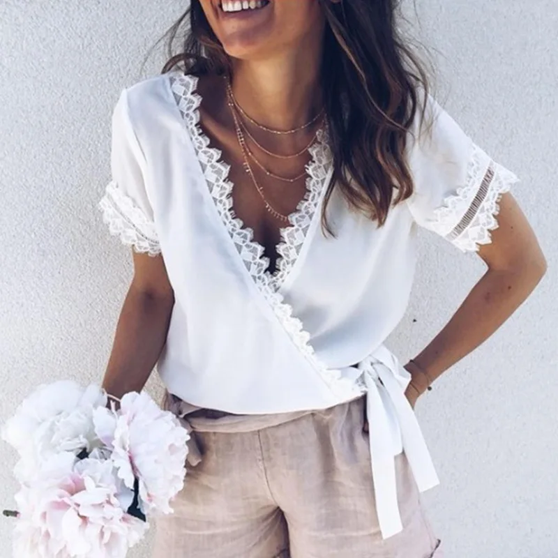 Women Summer Casual Sexy V Neck Lace Solid Short Sleeve T-shirt Office Ladies Elegant Top Tees European Style Hot Sale SJ2457E
Women Summer Casual Sexy V Neck Lace Solid Short Sleeve T-shirt Office Ladies Elegant Top Tees European Style Hot Sale SJ2457E