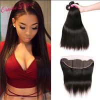 Brazilian Hair Weave Bundles With Frontal Straight Human Hair bundles with closure Ear to Ear Lace Frontal Closure With Bundles image