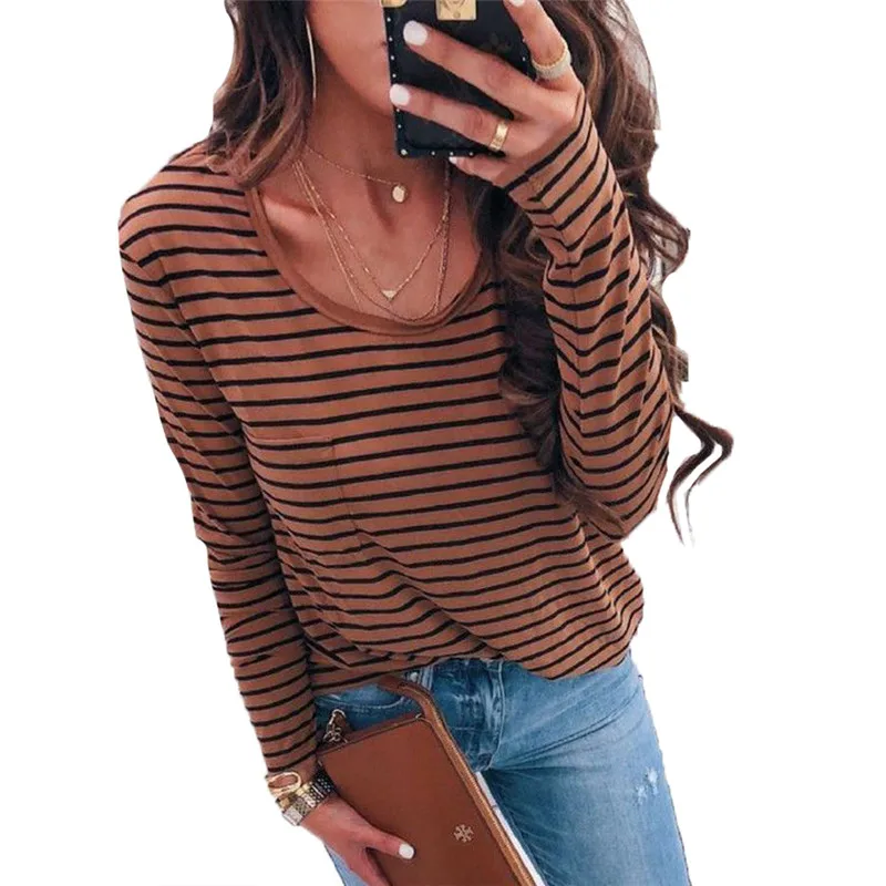 Marine Style Autumn Women Striped Shirts Fashion Long Sleeve Loose V Neck Tops Pullovers Chic Pockets Blouse Blusa Chemise Femme
Marine Style Autumn Women Striped Shirts Fashion Long Sleeve Loose V Neck Tops Pullovers Chic Pockets Blouse Blusa Chemise Femme
