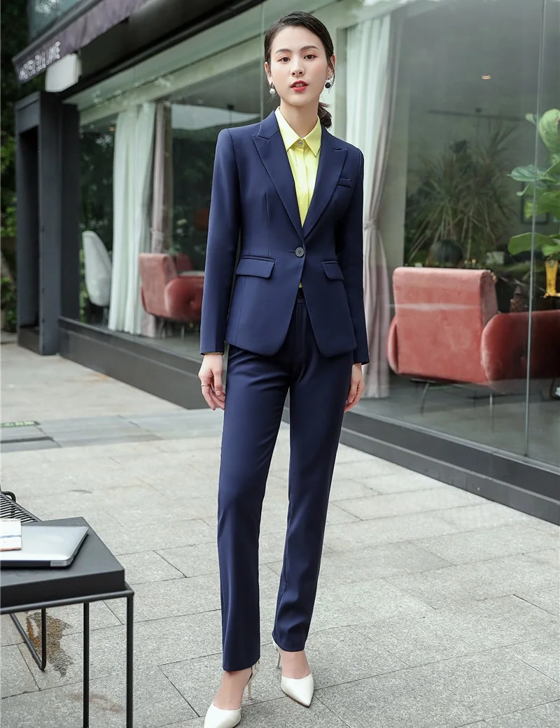 Официальный женский темно-синий Блейзер женские деловые костюмы офисные рабочая