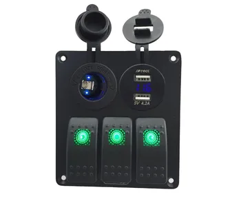 DC12V-24V Double USB 4.2A Power Outlet Charger voltmeter Socket +Power socket 3 Gang green Rocker Switch Panel for Marine Bo
DC12V-24V Double USB 4.2A Power Outlet Charger voltmeter Socket +Power socket 3 Gang green Rocker Switch Panel for Marine Bo