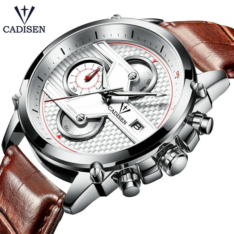

Cadisen Top brand luxury men's watches Sport Casual Mens Watch Quartz Stainless Steel Waterproof Chronograph quartz wristwatches
