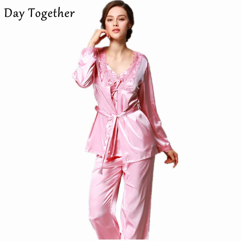 Sexy Lace Silk Pajama Pants Set Elegant Ladies Long Sleeve nightshirts trouser 3 piece suit Home Clothes For Women
Sexy Lace Silk Pajama Pants Set Elegant Ladies Long Sleeve nightshirts trouser 3 piece suit Home Clothes For Women
