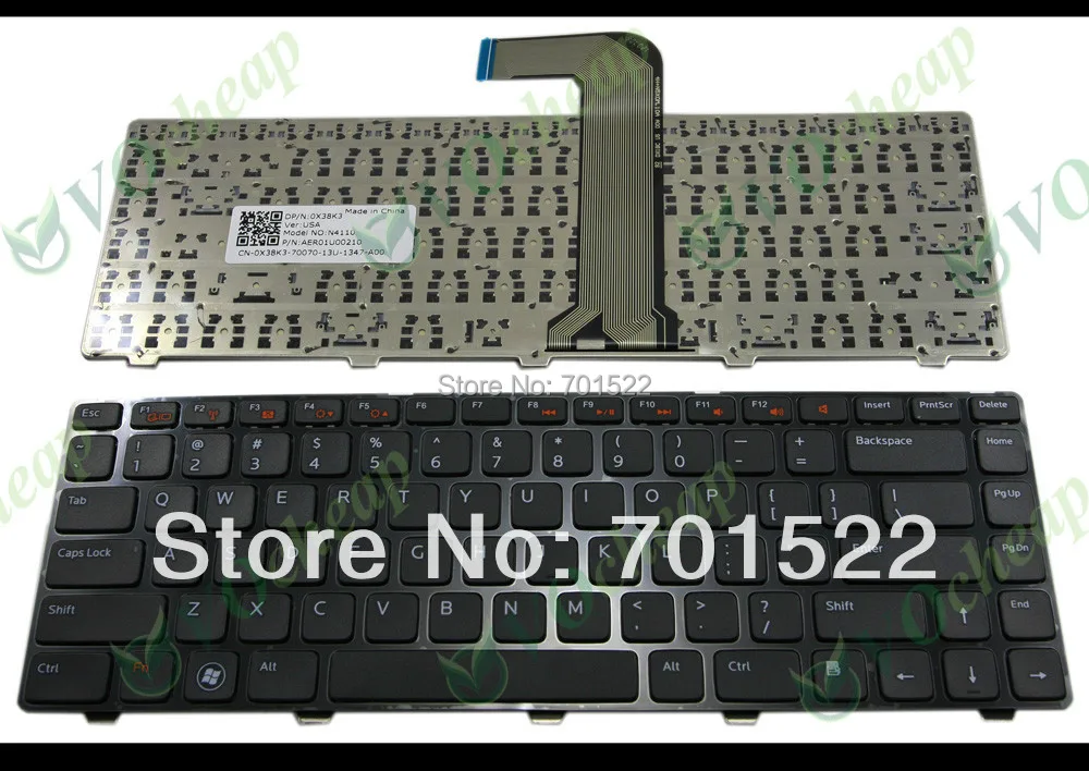 

New Laptop Keyboard for Dell for Inspiron 14R 14R N4110 M4110 N4050 M4040 N5050 M5050 M5040 N5040 Black US Version - 0X38K3