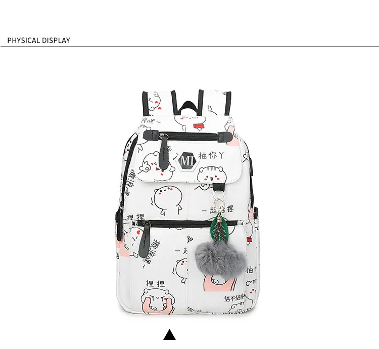 2018 USB Charging Canvas Backpack 3 Pcs/set Women School Backpacks Schoolbag For Teenagers Man Student Book Bag Boys Satchel 12