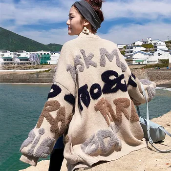 2019 Spring and Autumn Loose Knitting Sweater Women Letter Pattern Casual Cardigans Ladies Thicker Long Sleeve 
2019 Spring and Autumn Loose Knitting Sweater Women Letter Pattern Casual Cardigans Ladies Thicker Long Sleeve