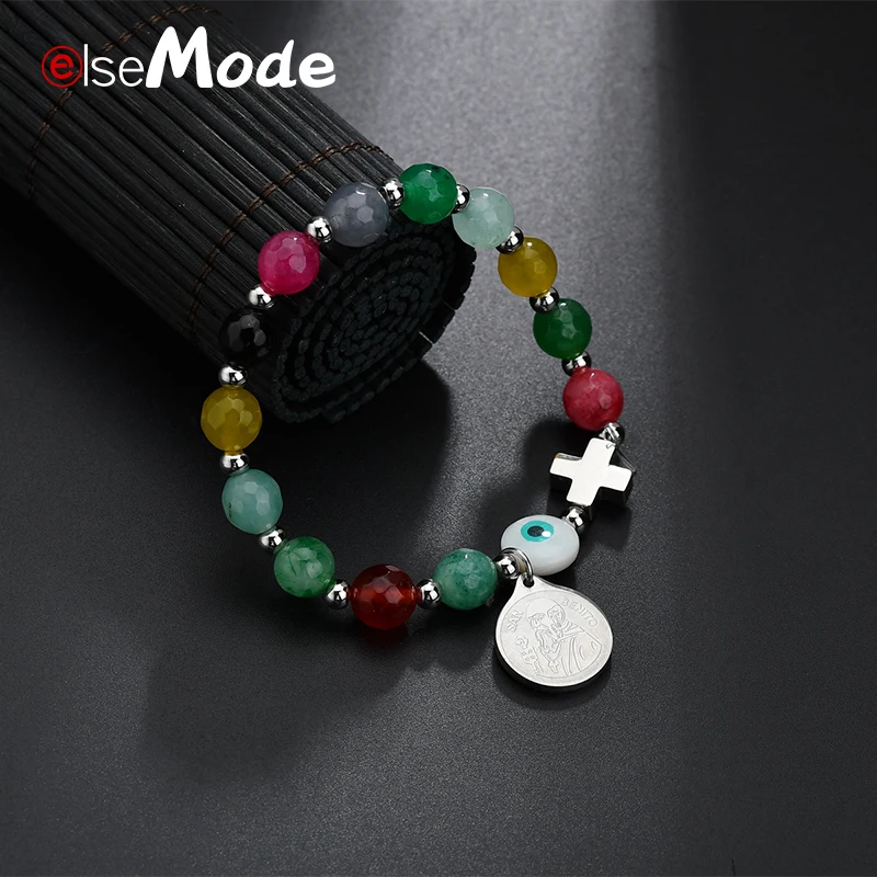 ELSEMODE Ethnic Mulitcolor Evil Eyes San Benito Cross Saint Stainless Steel Pendant Beads Bracelet for Women Lucky Gifts Jewelry
ELSEMODE Ethnic Mulitcolor Evil Eyes San Benito Cross Saint Stainless Steel Pendant Beads Bracelet for Women Lucky Gifts Jewelry