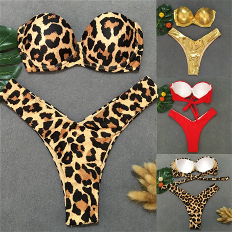 Sexy Women Swimwear Leopard Bathing Suit Female Two Piece Swimwear Strapless Bikini Set Push Up Red Yellow Women Swimming Suits
Sexy Women Swimwear Leopard Bathing Suit Female Two Piece Swimwear Strapless Bikini Set Push Up Red Yellow Women Swimming Suits