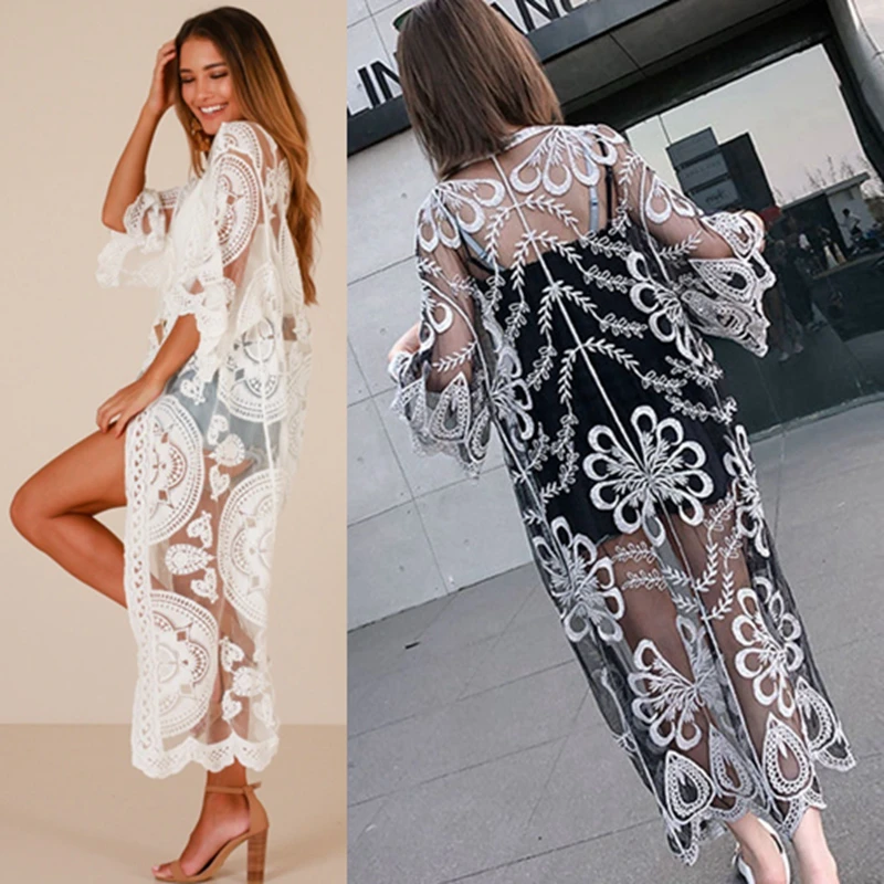Summer Sunproof Cardigan Kimono Fashion Women Lace Bikini Cover Up Women Blouse Long Tops Mesh Shawl Outwear Blusas feminina
Summer Sunproof Cardigan Kimono Fashion Women Lace Bikini Cover Up Women Blouse Long Tops Mesh Shawl Outwear Blusas feminina