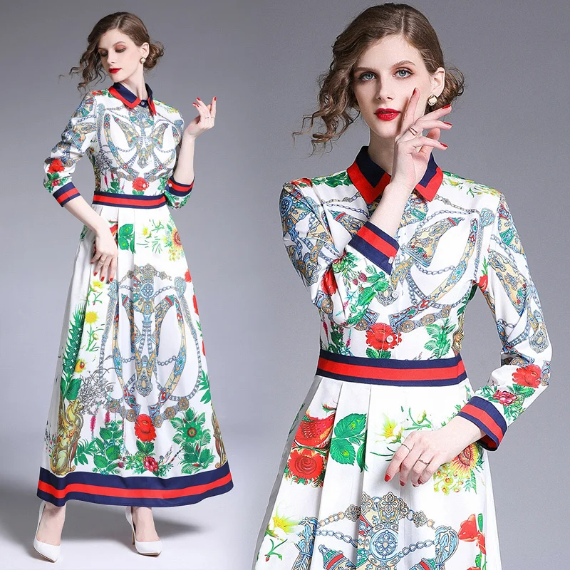 2019 Spring Summer Fall Runway Luxury Floral Print Collar Long Sleeve Empire Waist Women Lady Party Casual A-Line Maxi Dress
2019 Spring Summer Fall Runway Luxury Floral Print Collar Long Sleeve Empire Waist Women Lady Party Casual A-Line Maxi Dress