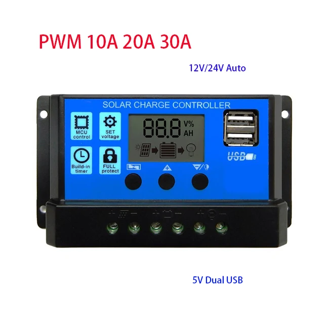10A 20A 30A Solar Charge Controller 12V 24V Auto PWM 5V Output Solar Cell Panel Regulator PV Home Battery Charger
10A 20A 30A Solar Charge Controller 12V 24V Auto PWM 5V Output Solar Cell Panel Regulator PV Home Battery Charger