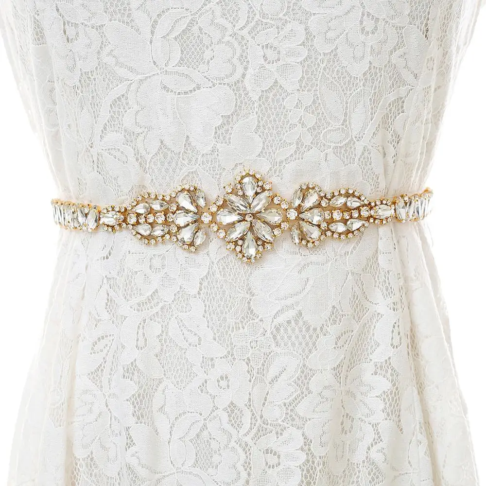 Gold Rhinestones Bridal Belt Crystal Wedding Dress Handmade Sash For Accessories S181G | Свадьбы и торжества