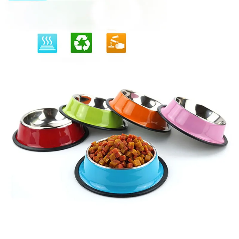 4 Size Stainless Steel Color Spray Paint Pet Dog Bowls Puppy Cats Food Drink Water Feeder Pets Supplies Non-slip Feeding Dishes Food Container5