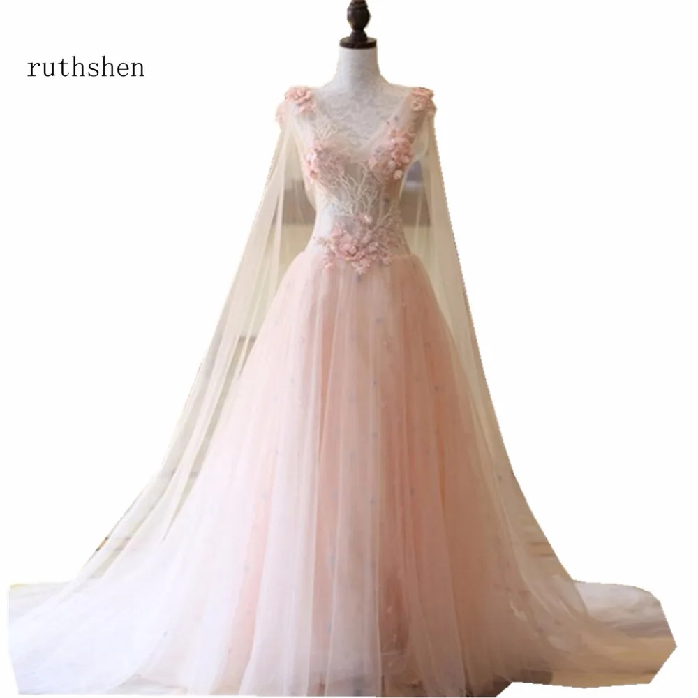 ruthshen Long Pink Prom Dresses 2018 Sexy V Neck Beaded Appliques Illusion Formal A Line Party Dress Cheap Graduation |