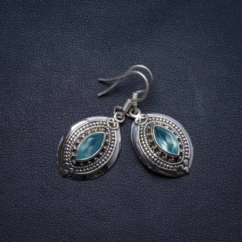 Natural Blue Topaz Handmade Unique 925 Sterling Silver Earrings 1.5" X3867 
Natural Blue Topaz Handmade Unique 925 Sterling Silver Earrings 1.5" X3867