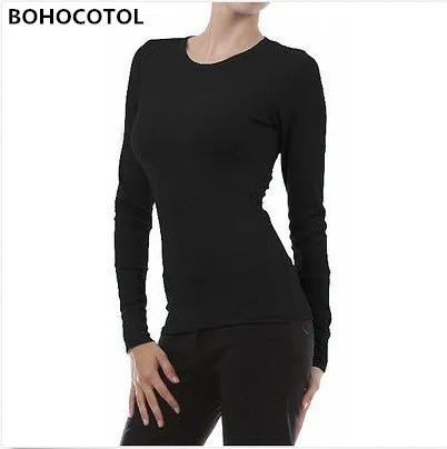 Bohocotol Thermal Long Sleeve T Shirt Top Basic Crew Neck Fitted Stretch tee Drop shipping | Женская одежда