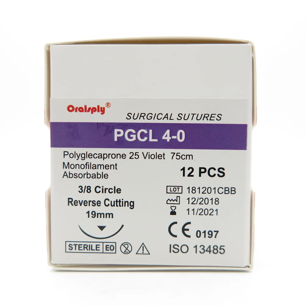 Dental Practice Sutures Sterile PGCL 4-0 Poliglecaprone 25 Violet Monofilament 75cm with Needles 3/8 Circle Reverse Cutting 19mm
Dental Practice Sutures Sterile PGCL 4-0 Poliglecaprone 25 Violet Monofilament 75cm with Needles 3/8 Circle Reverse Cutting 19mm
