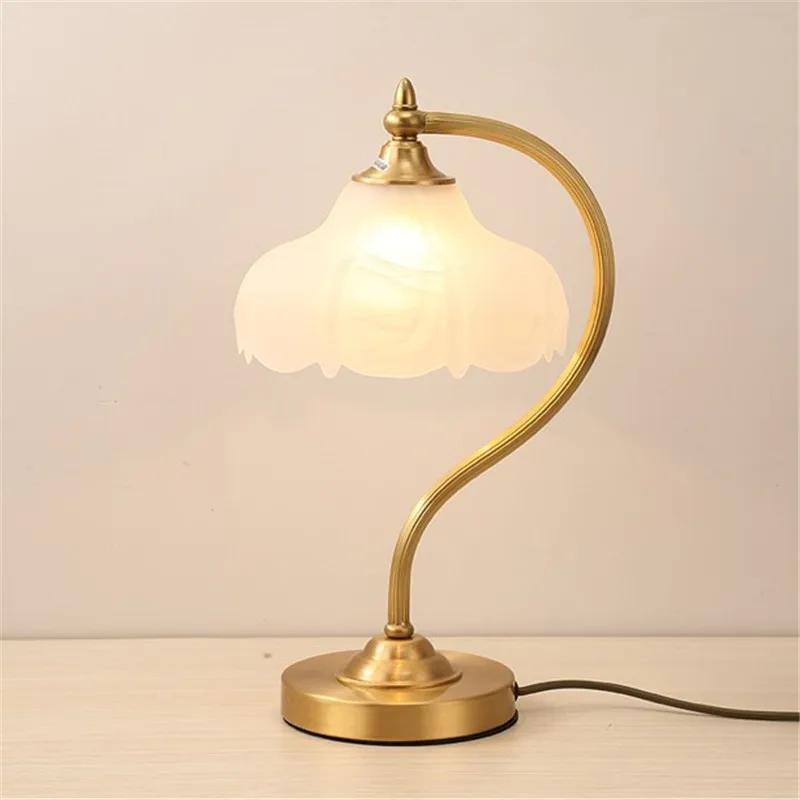 simple glass shade metal base table lamp