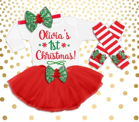 

customize name number glitter 1st Christmas birthday bodysuit onepiece Tutu t shirt legwarmers toodles Outfit set Birth gifts