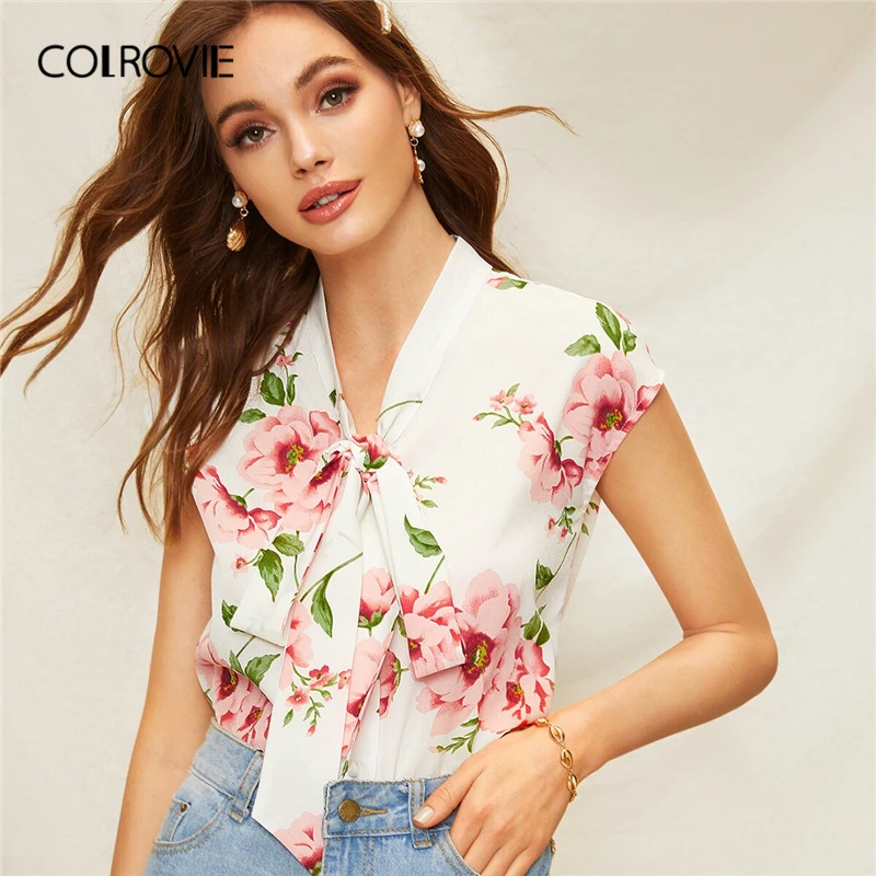 COLROVIE Beige Floral Print Tie Neck Boho Blouse Shirt Women Clothes 2019 Summer Holiday Vacation Blouses Ladies Tops
COLROVIE Beige Floral Print Tie Neck Boho Blouse Shirt Women Clothes 2019 Summer Holiday Vacation Blouses Ladies Tops