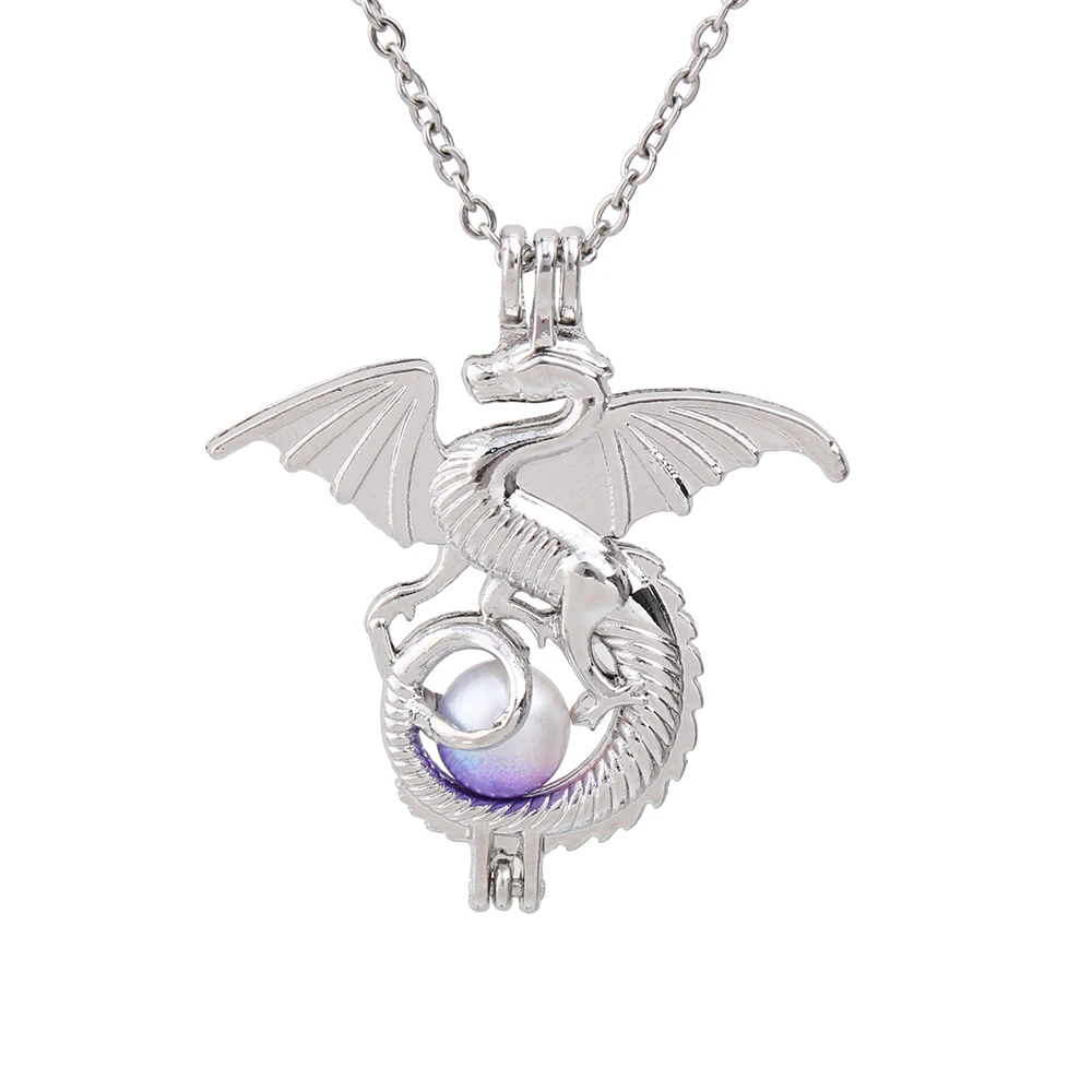 

1pc Silver Plated Dragon Pearl Cage Pendant Necklace Jewelry for Oyster Pearls Aroma Perfume Essential Oil Lockets Diffuser