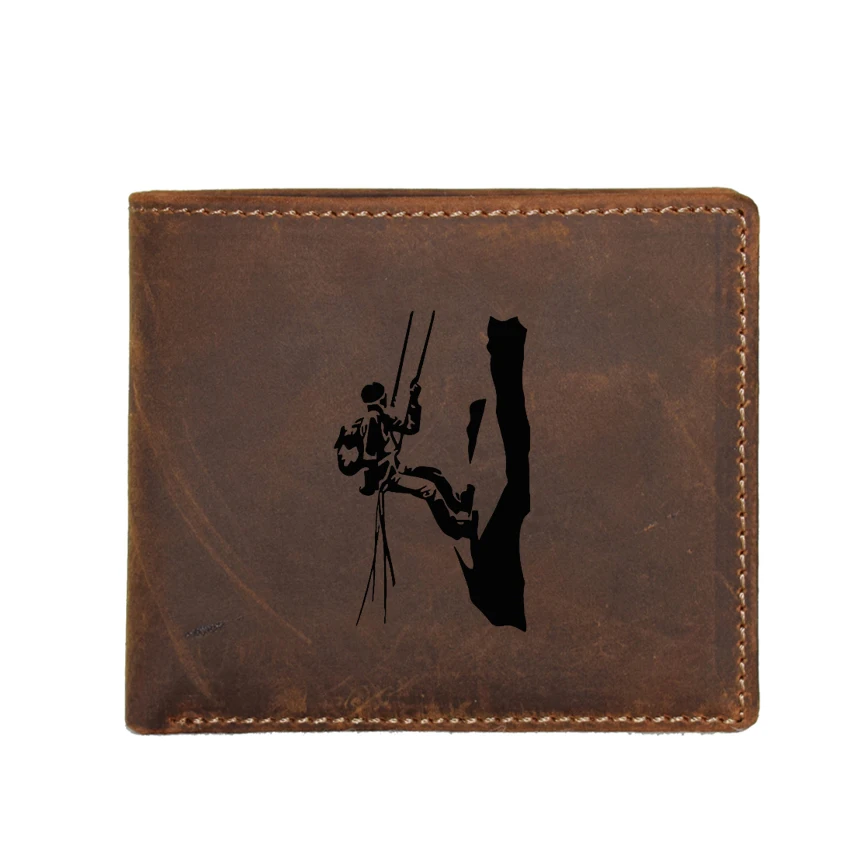 Climber Sport Men Wallet Leather Purse Functional Card Holders Coin Pocket Cowhide Short Wallets Engraved Name purse | Багаж и сумки