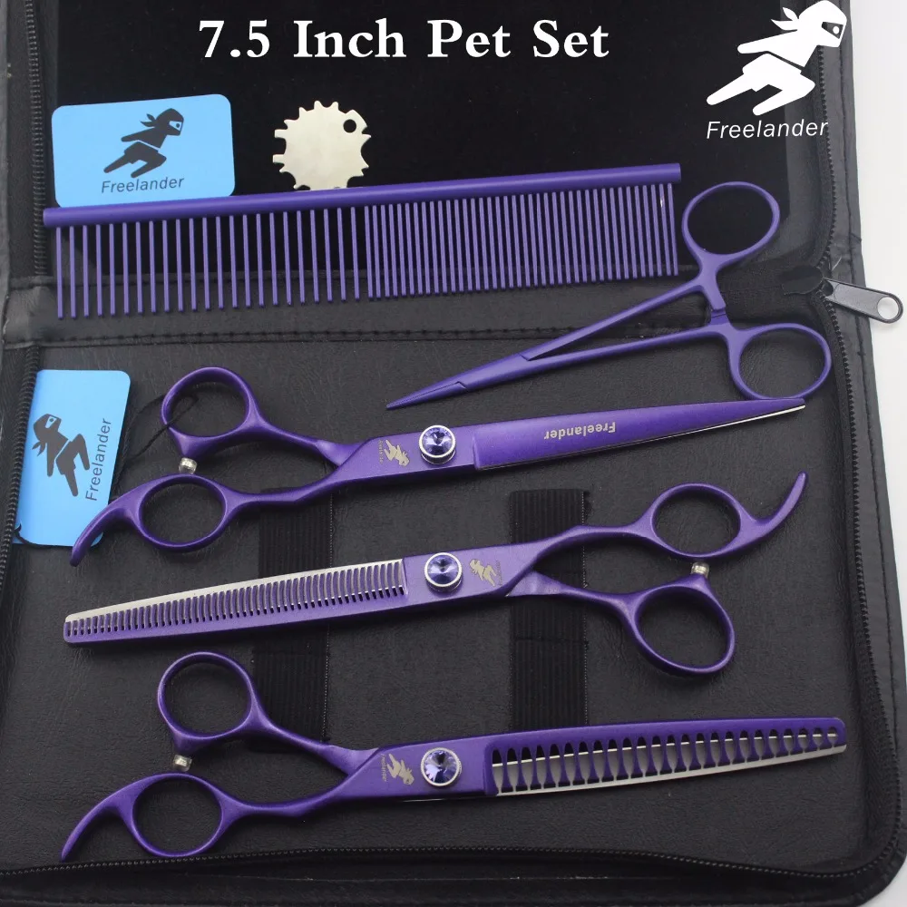 7.5"Professional pet grooming kit, direct and thinning scissors and curved pieces 3 pieces. ,technicolor Purple scissors set
7.5"Professional pet grooming kit, direct and thinning scissors and curved pieces 3 pieces. ,technicolor Purple scissors set
