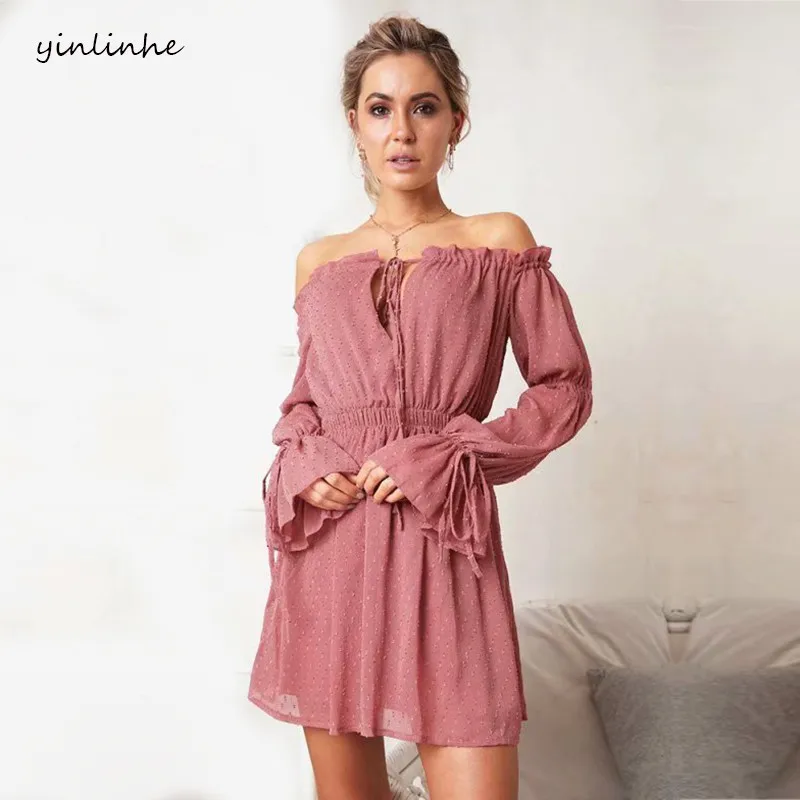 yinlinhe Off Shoulder Beach Dress summer pink polka dot chiffon dress women long sleeve slim waist slash neck boho dresses 743
yinlinhe Off Shoulder Beach Dress summer pink polka dot chiffon dress women long sleeve slim waist slash neck boho dresses 743